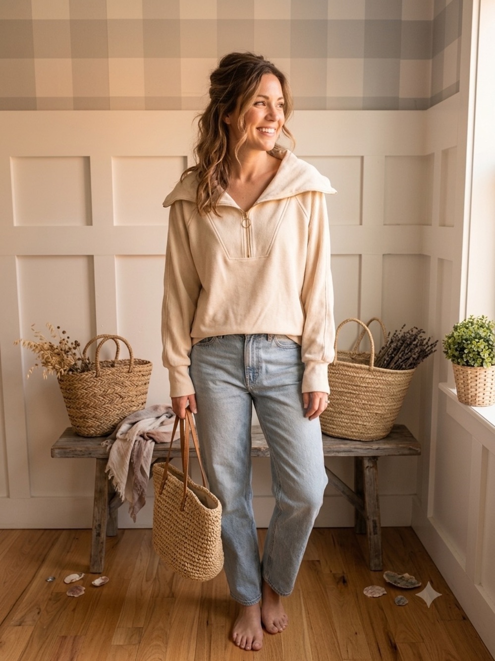 Varley Ivory‎ Half-Zip Funnel Sweatshirt Large